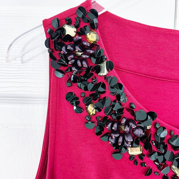 Boden Jeweled Neckline Red Ponte Knit Sheath Dress - Picture 2 of 7